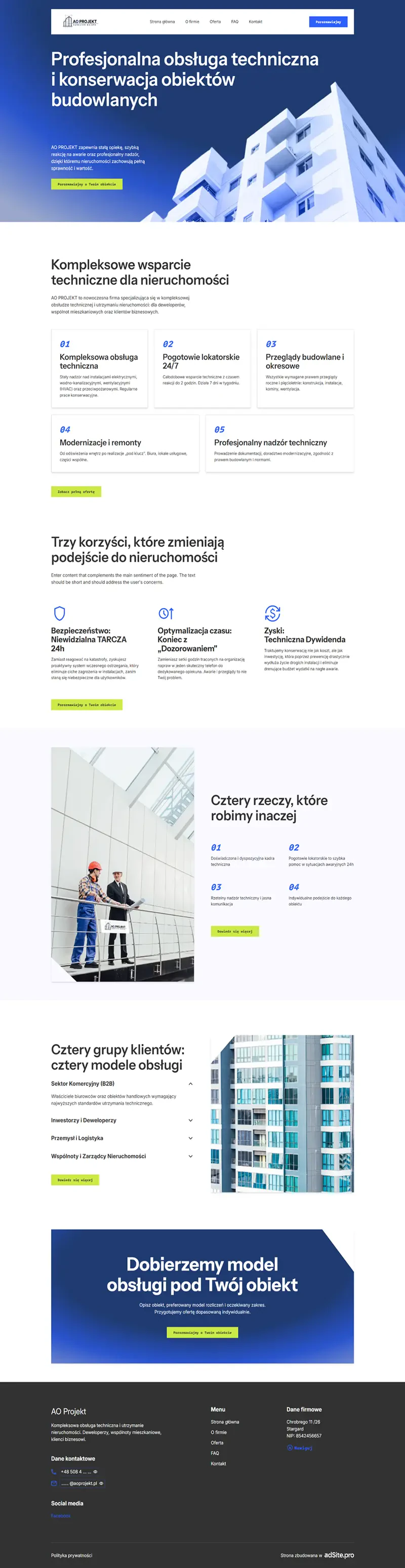 Strona internetowa dla AO Projekt - obsługa techniczna i konserwacja obiektów budowlanych