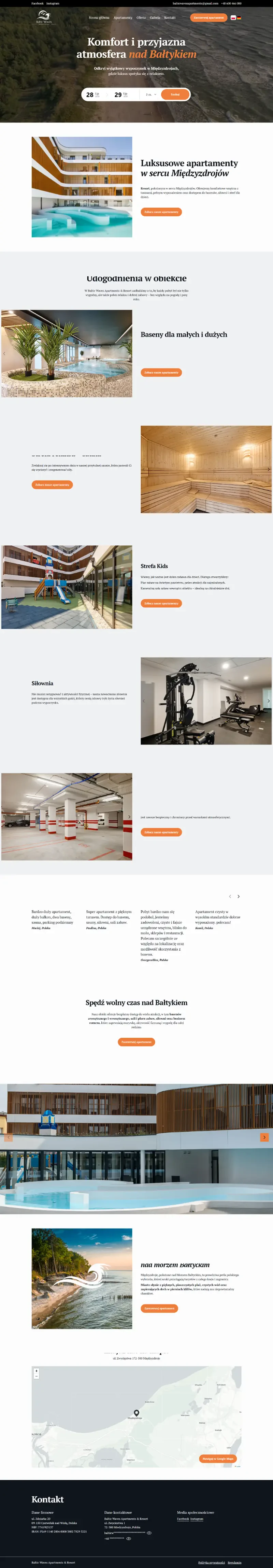 Strona internetowa apartamentów Baltic Waves Międzyzdroje