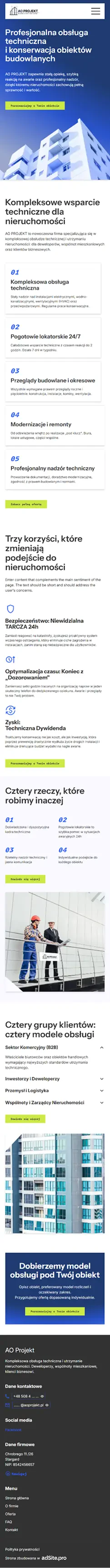 Strona internetowa dla AO Projekt - obsługa techniczna i konserwacja obiektów budowlanych