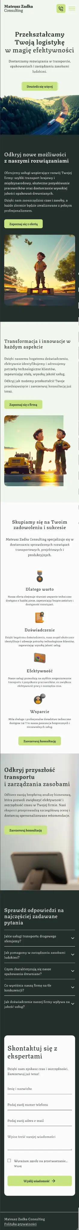 Strona internetowa dla firmy doradczej - Mateusz Zadka Consulting