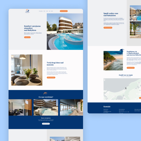Zdjęcie przedstawia projekt graficzny strony internetowej dla apartamentów nadmorskich Baltic Waves Międzyzdroje