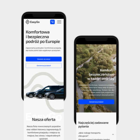 Zdjęcie przedstawia projekty mobilne strony internetowej firmy Easy Go Szczecin, która zajmuje się transportem osób