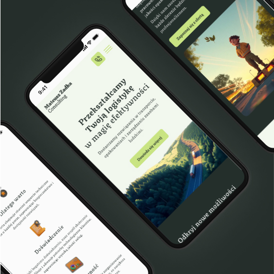 Zdjęcie przedstawia wizualizacje mobilnej strony internetowej firmy Mateusz Zadka Consulting